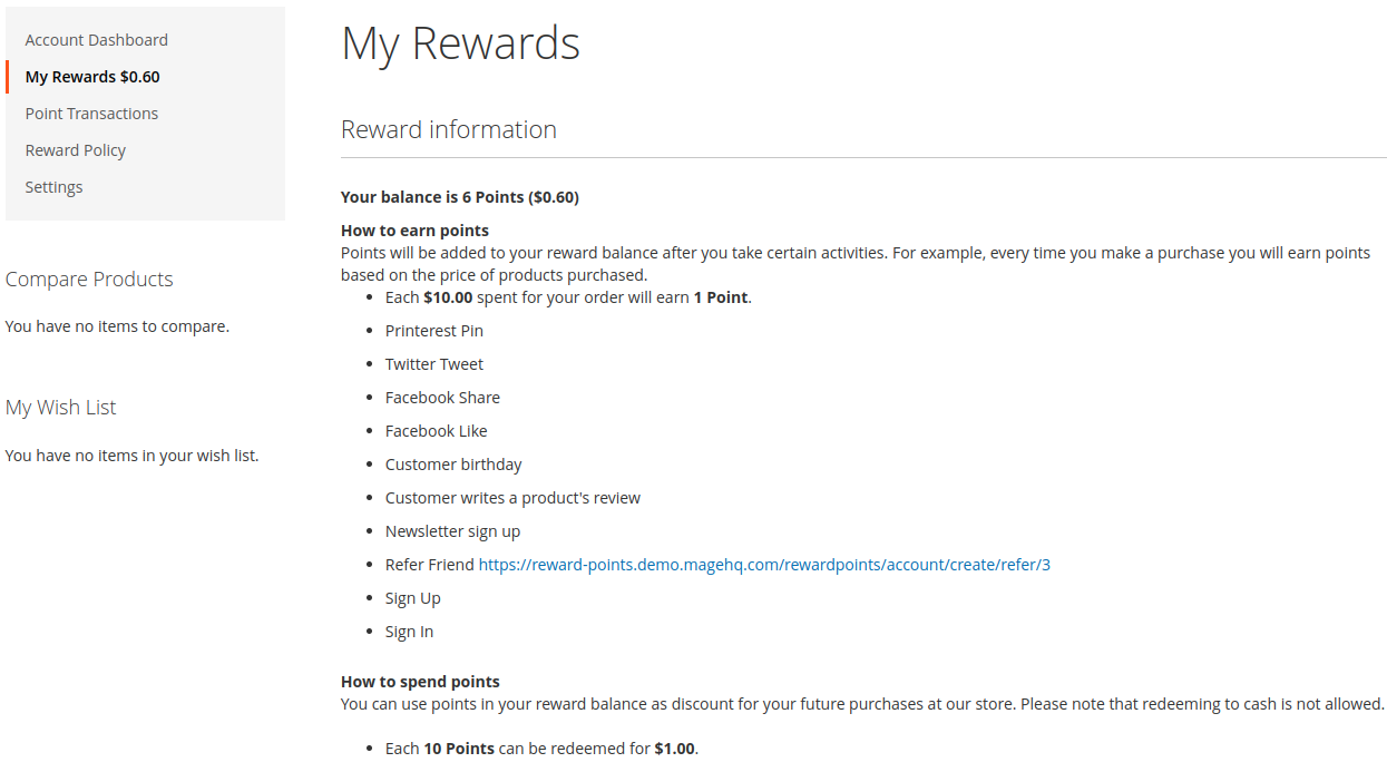 Full Reward Points Management for Customers
