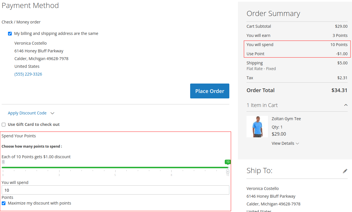 Easy Point Redemption on Cart & Checkout